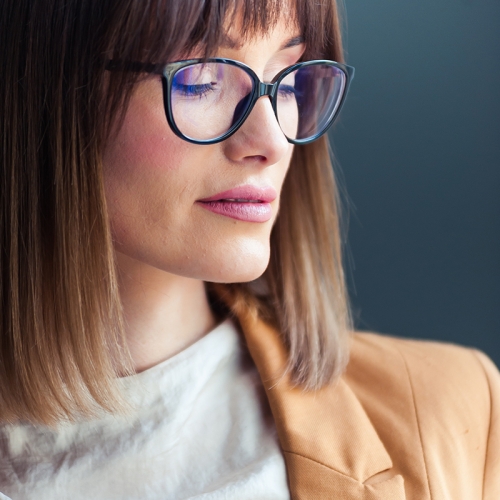 Portrait of woman wearing eyeglasses